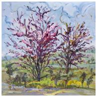 余梅《紫树花开》油画