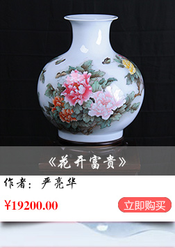 艺术陶瓷 严亮华《花开富贵》中国景德镇瓷瓶艺术品
